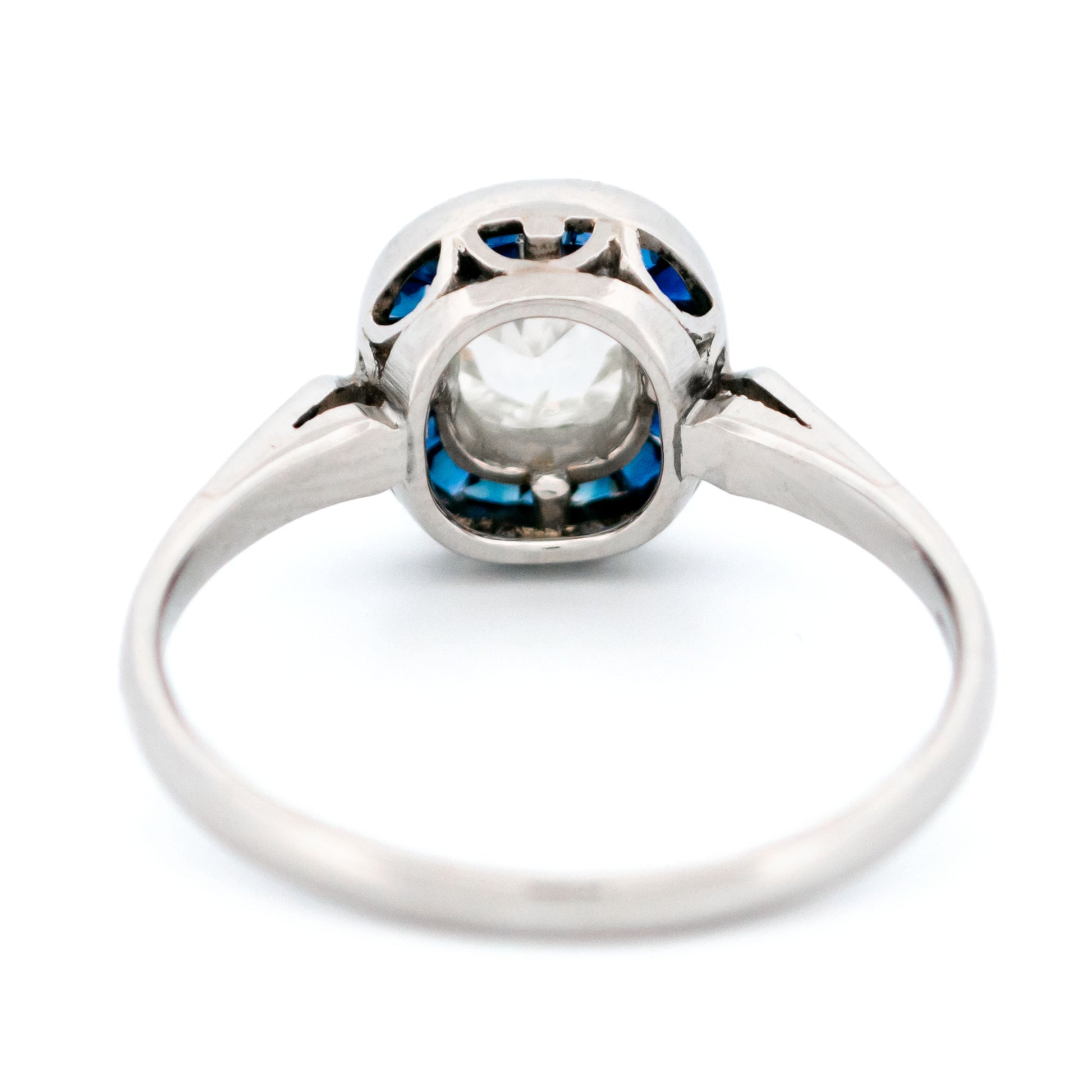 Platinum, Sapphire and Diamond Halo Cluster Ring, 0.55 Carat