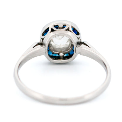 Platinum, Sapphire and Diamond Halo Cluster Ring, 0.55 Carat