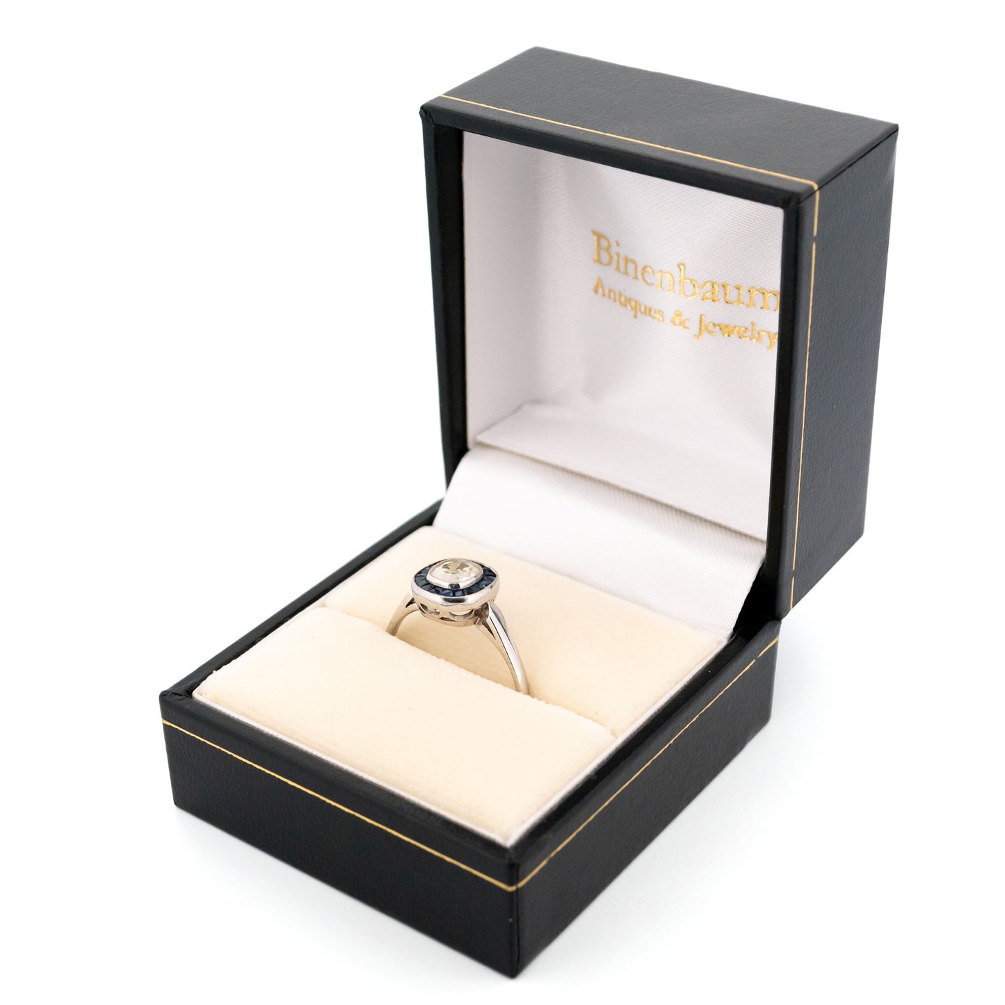 Platinum, Sapphire and Diamond Halo Cluster Ring, 0.55 Carat