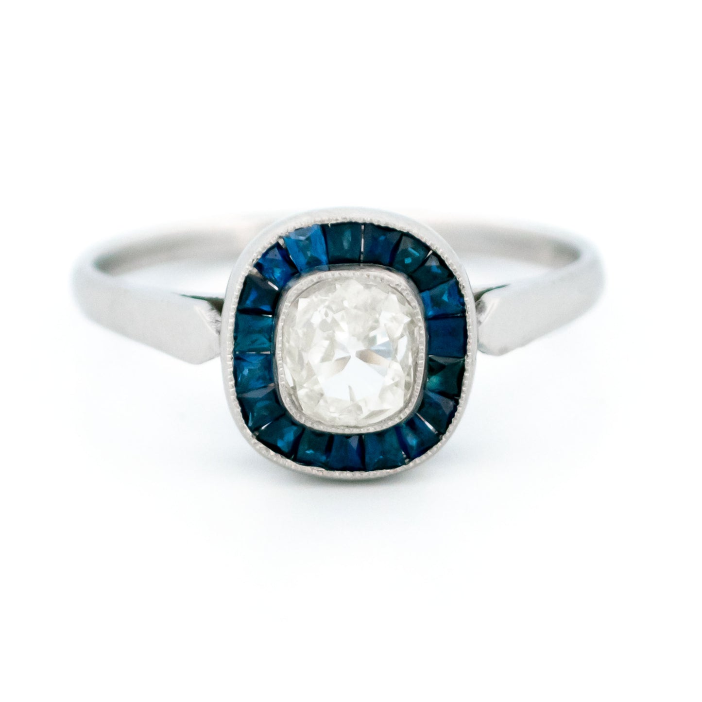 Platinum, Sapphire and Diamond Halo Cluster Ring, 0.55 Carat
