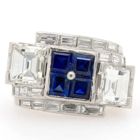 Art Deco Sapphire and Diamond Ring in Platinum