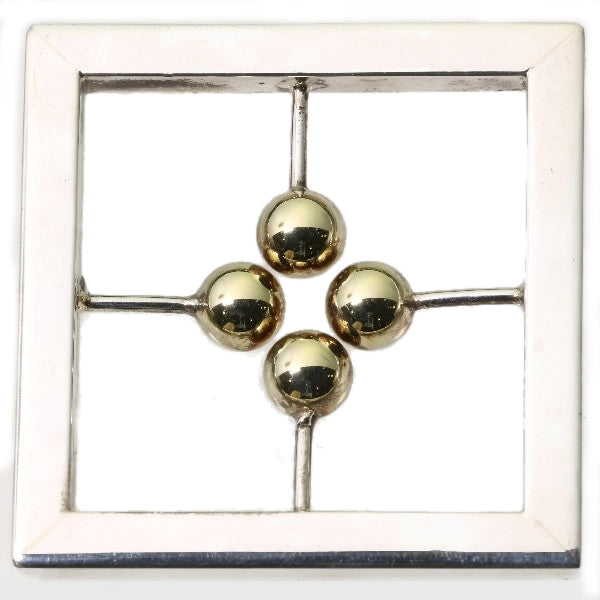 Vintage Chris Steenbergen Rectangular Gold and Silver Brooch