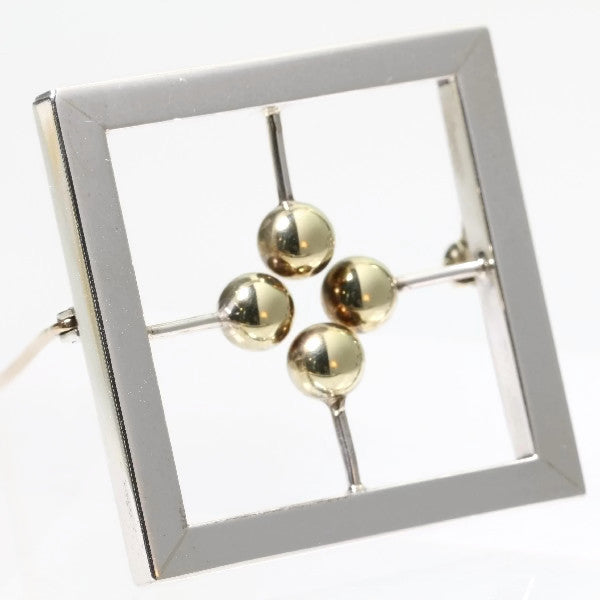 Vintage Chris Steenbergen Rectangular Gold and Silver Brooch