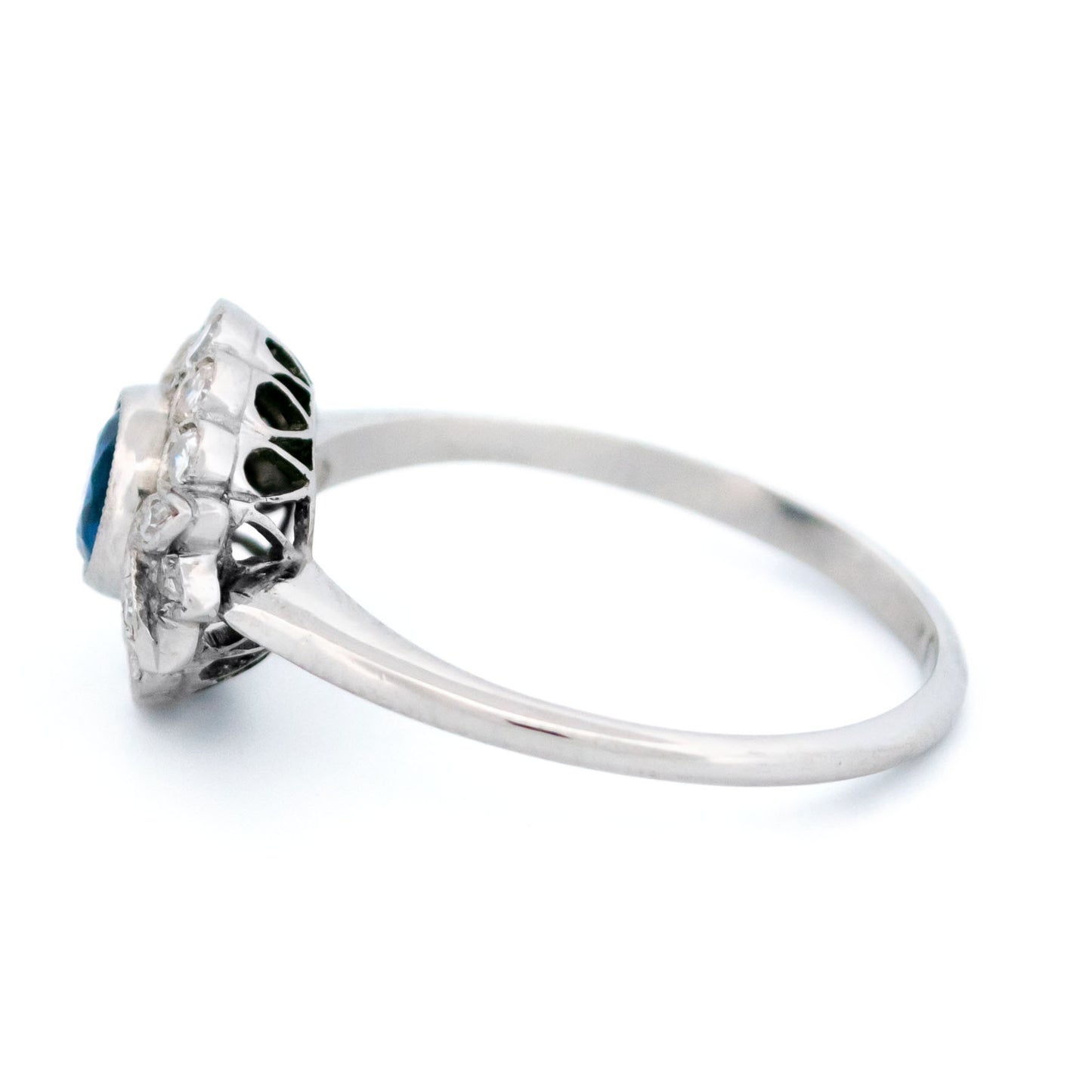 Vintage Platinum, Sapphire and Diamond Flower Cluster Ring, 0.75 Carat