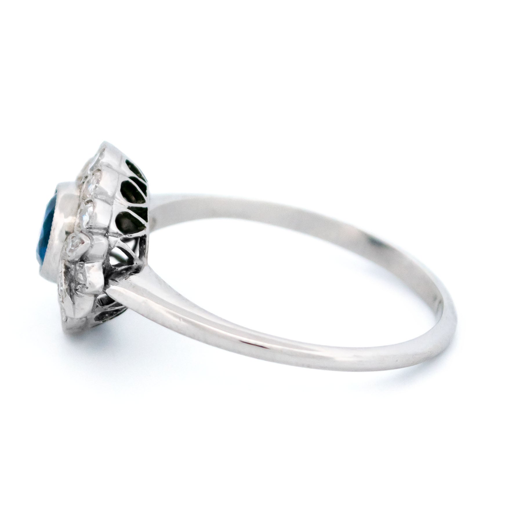 Vintage Platinum, Sapphire and Diamond Flower Cluster Ring, 0.75 Carat