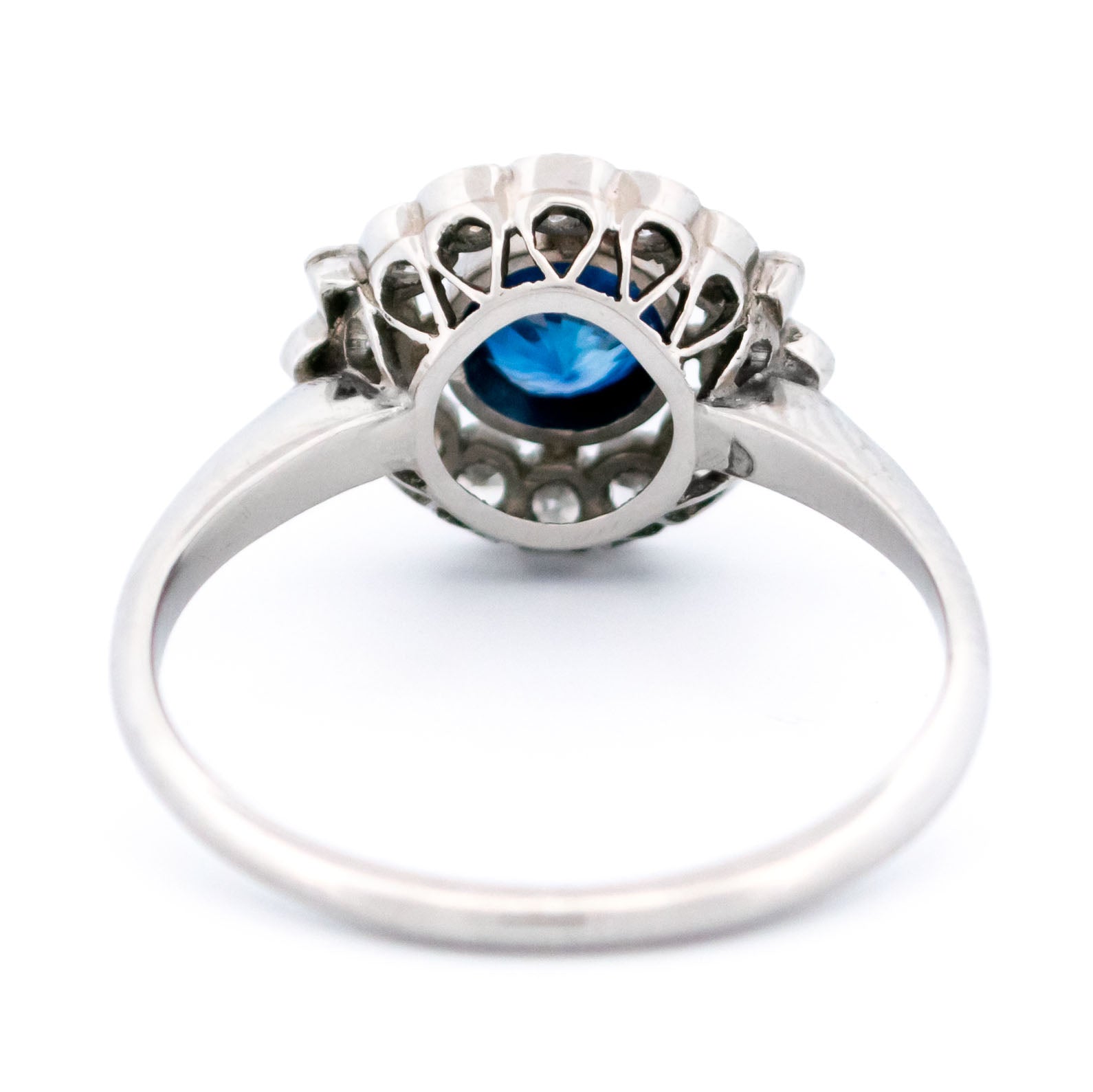 Vintage Platinum, Sapphire and Diamond Flower Cluster Ring, 0.75 Carat