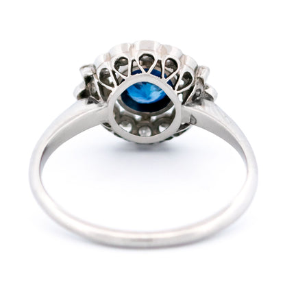 Vintage Platinum, Sapphire and Diamond Flower Cluster Ring, 0.75 Carat