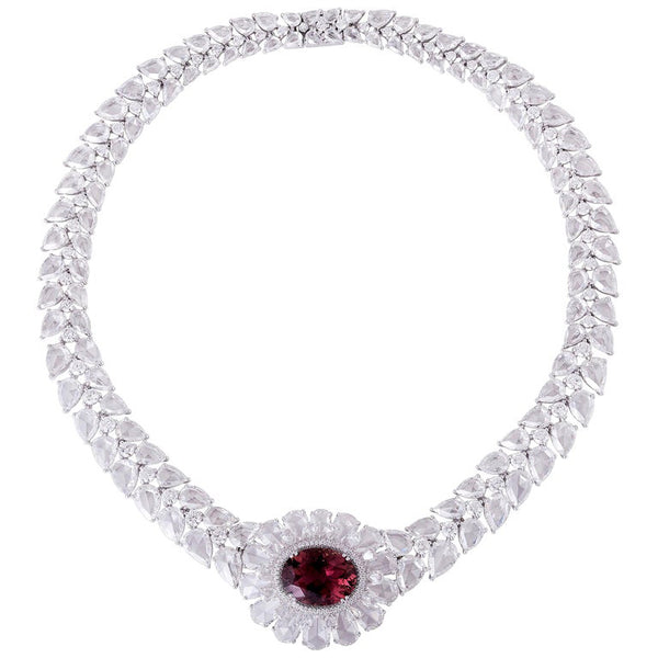 Rubellite and Rose Cut Diamond Necklace, 67.09 carats, 18ct White Gold