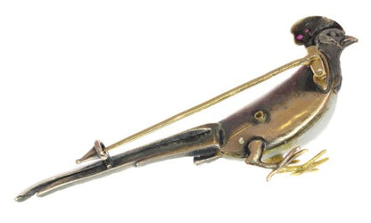 Antique French Victorian Ruby and Diamond Pheasant Brooch