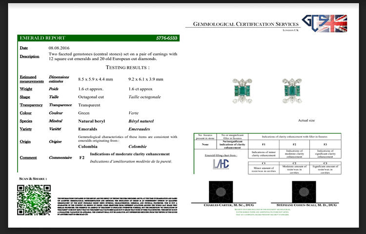 3.80ct Colombian Emerald, Diamond and Platinum Earrings, Certified