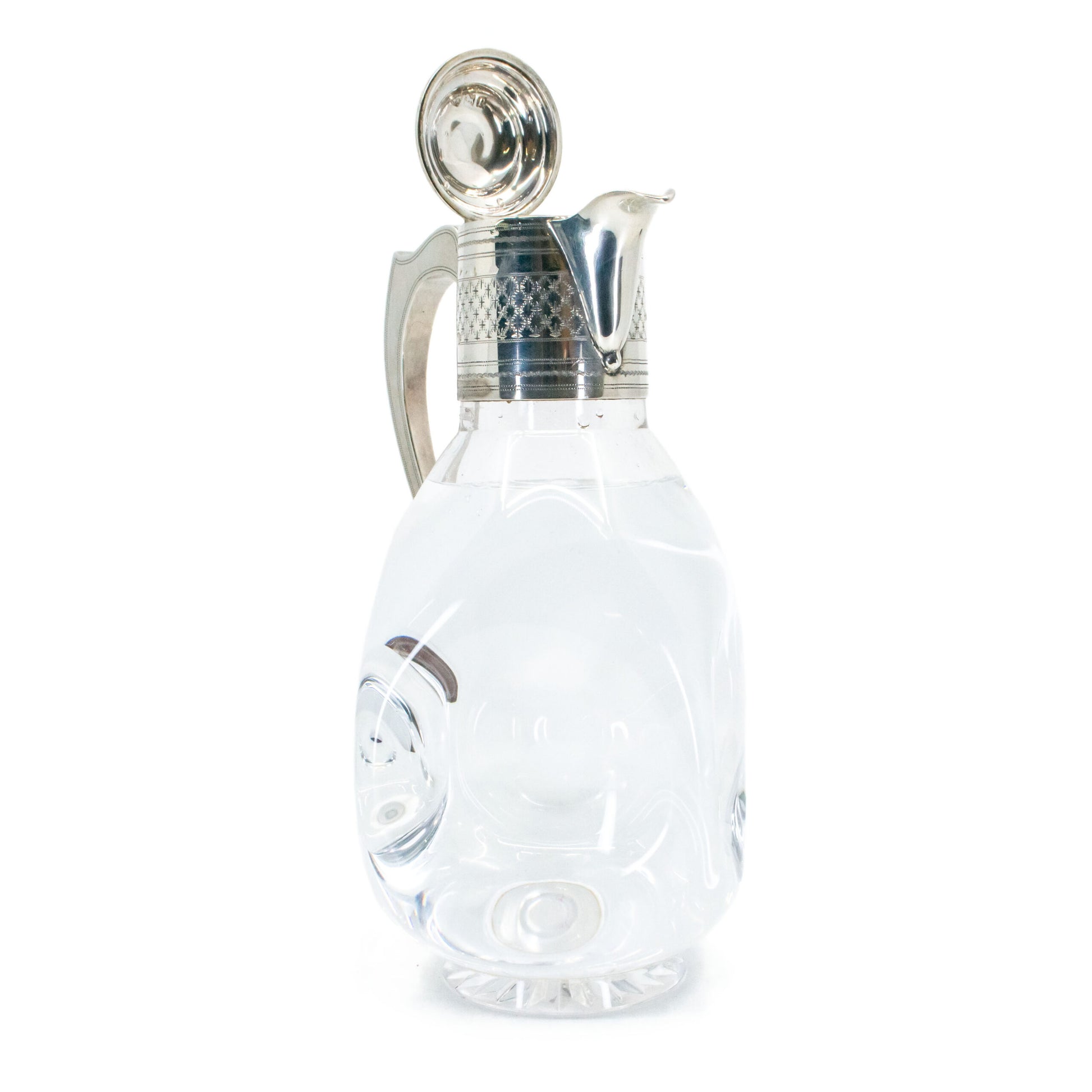 Edwardian Sterling Silver Glass Claret Jug, Hallmarked London 1910