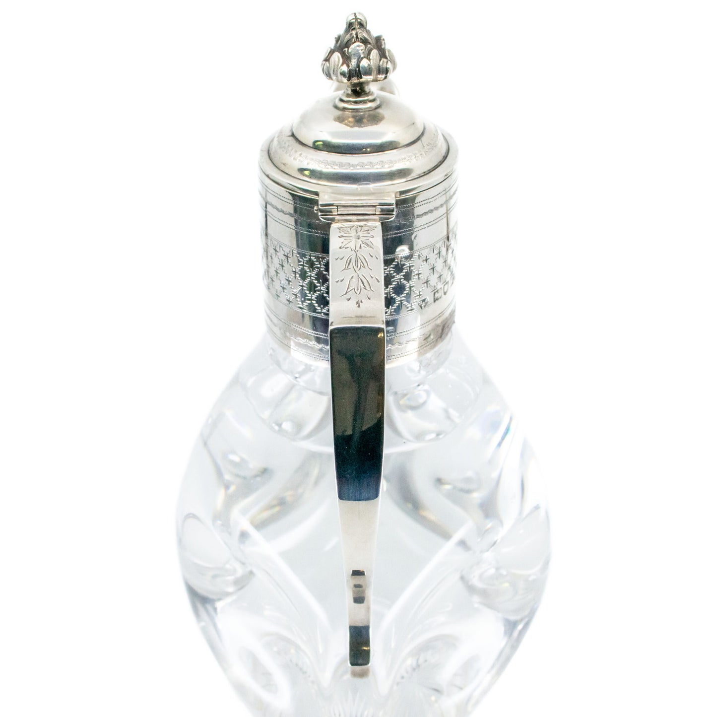 Edwardian Sterling Silver Glass Claret Jug, Hallmarked London 1910