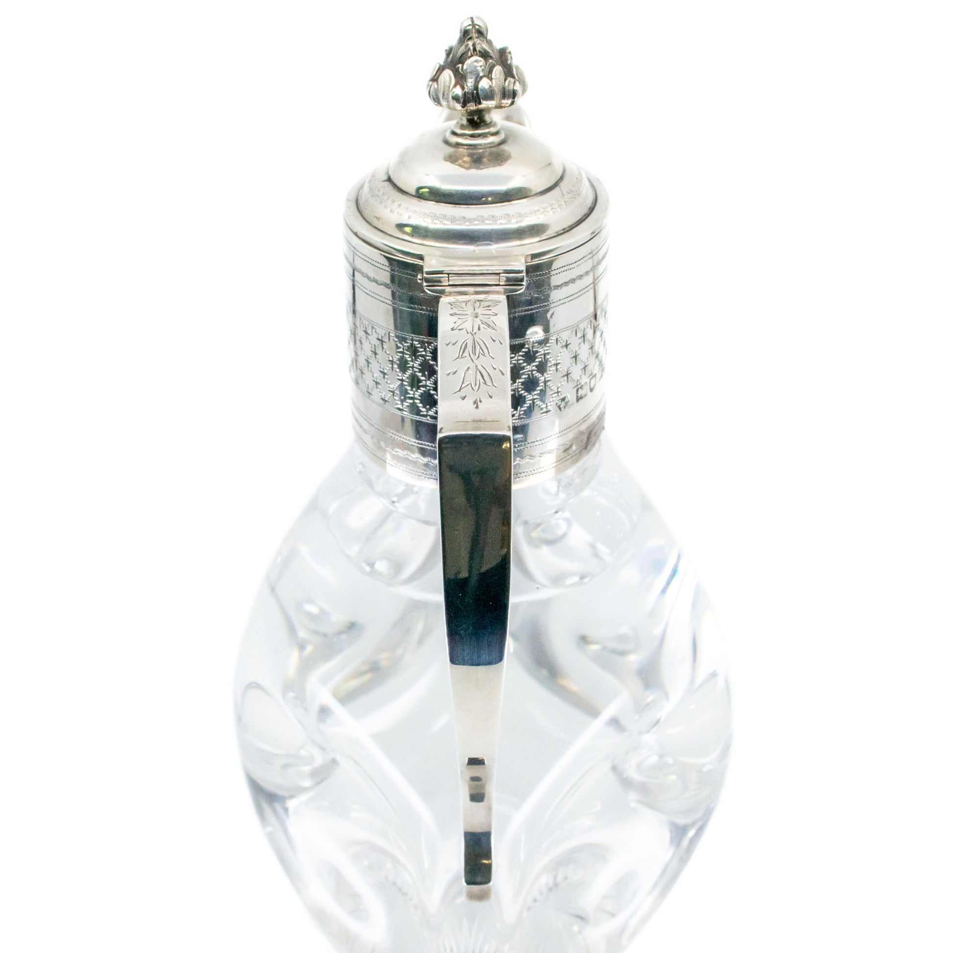 Edwardian Sterling Silver Glass Claret Jug, Hallmarked London 1910
