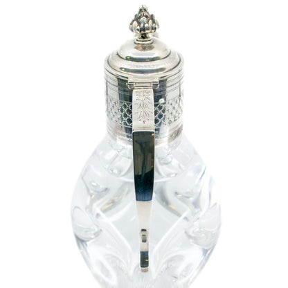Edwardian Sterling Silver Glass Claret Jug, Hallmarked London 1910