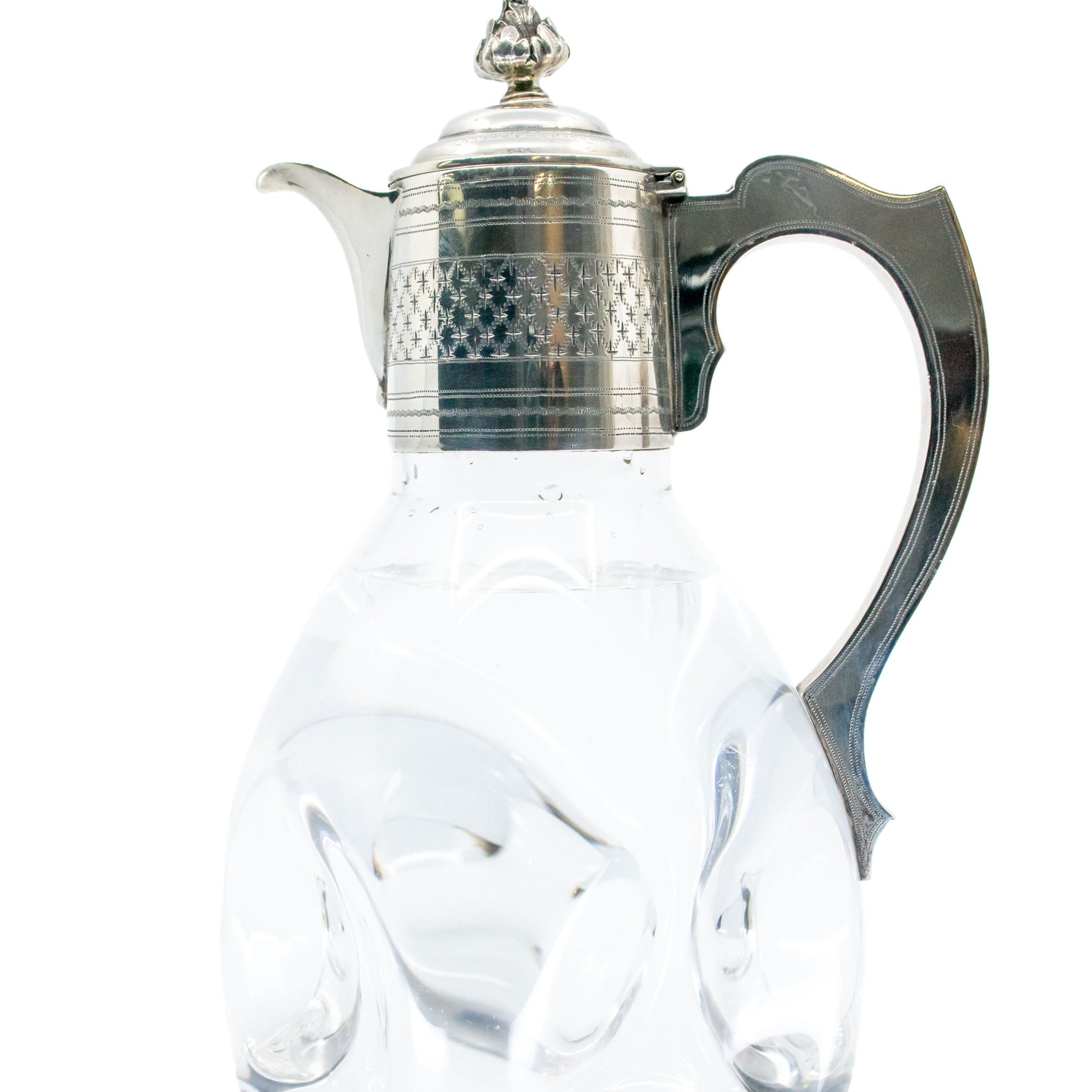 Edwardian Sterling Silver Glass Claret Jug, Hallmarked London 1910