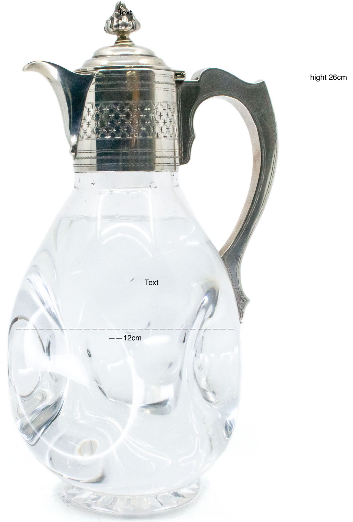 Edwardian Sterling Silver Glass Claret Jug, Hallmarked London 1910