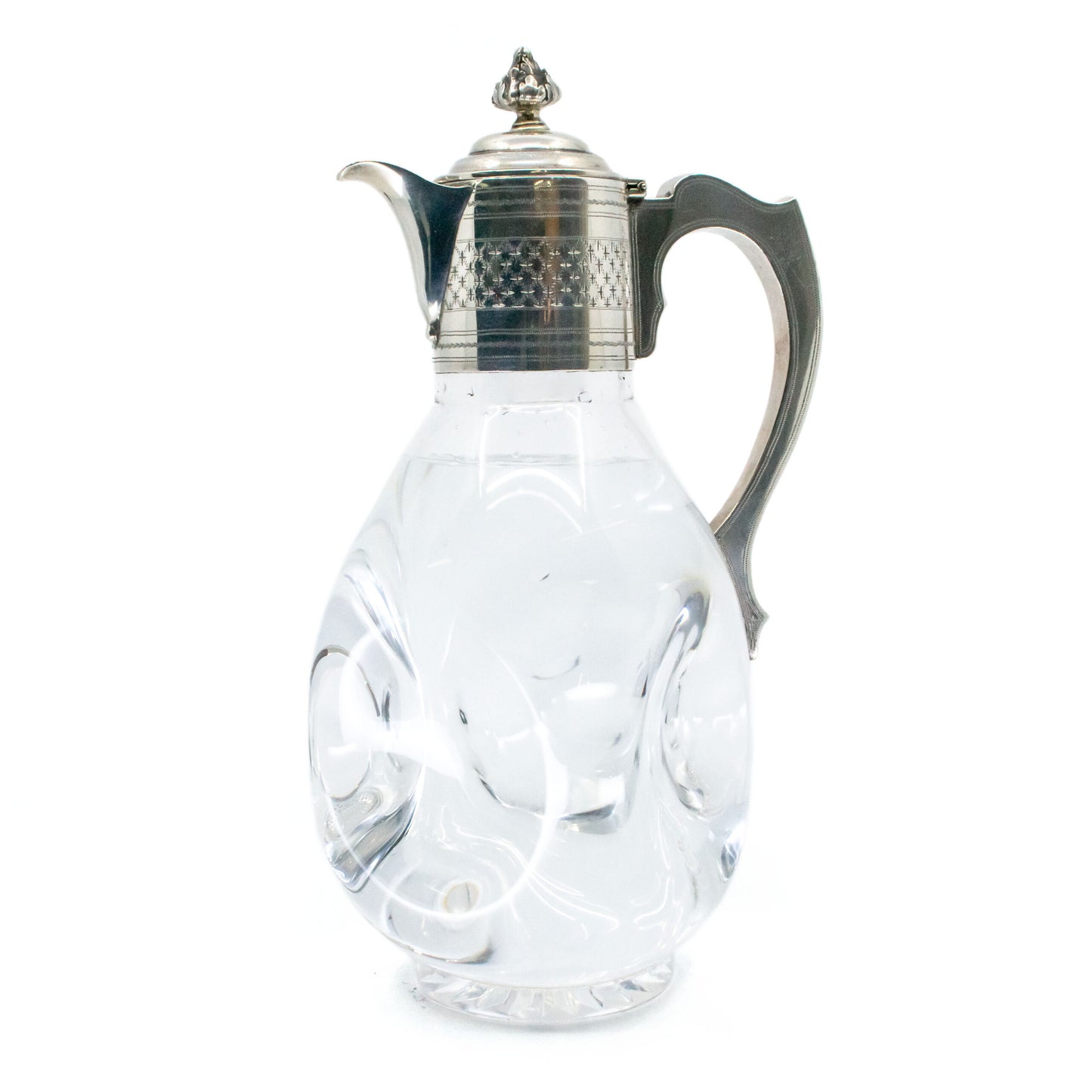 Edwardian Sterling Silver Glass Claret Jug, Hallmarked London 1910