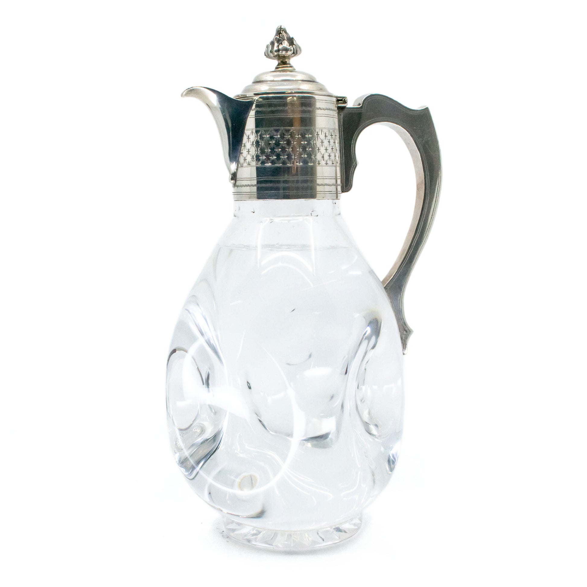 Edwardian Sterling Silver Glass Claret Jug, Hallmarked London 1910