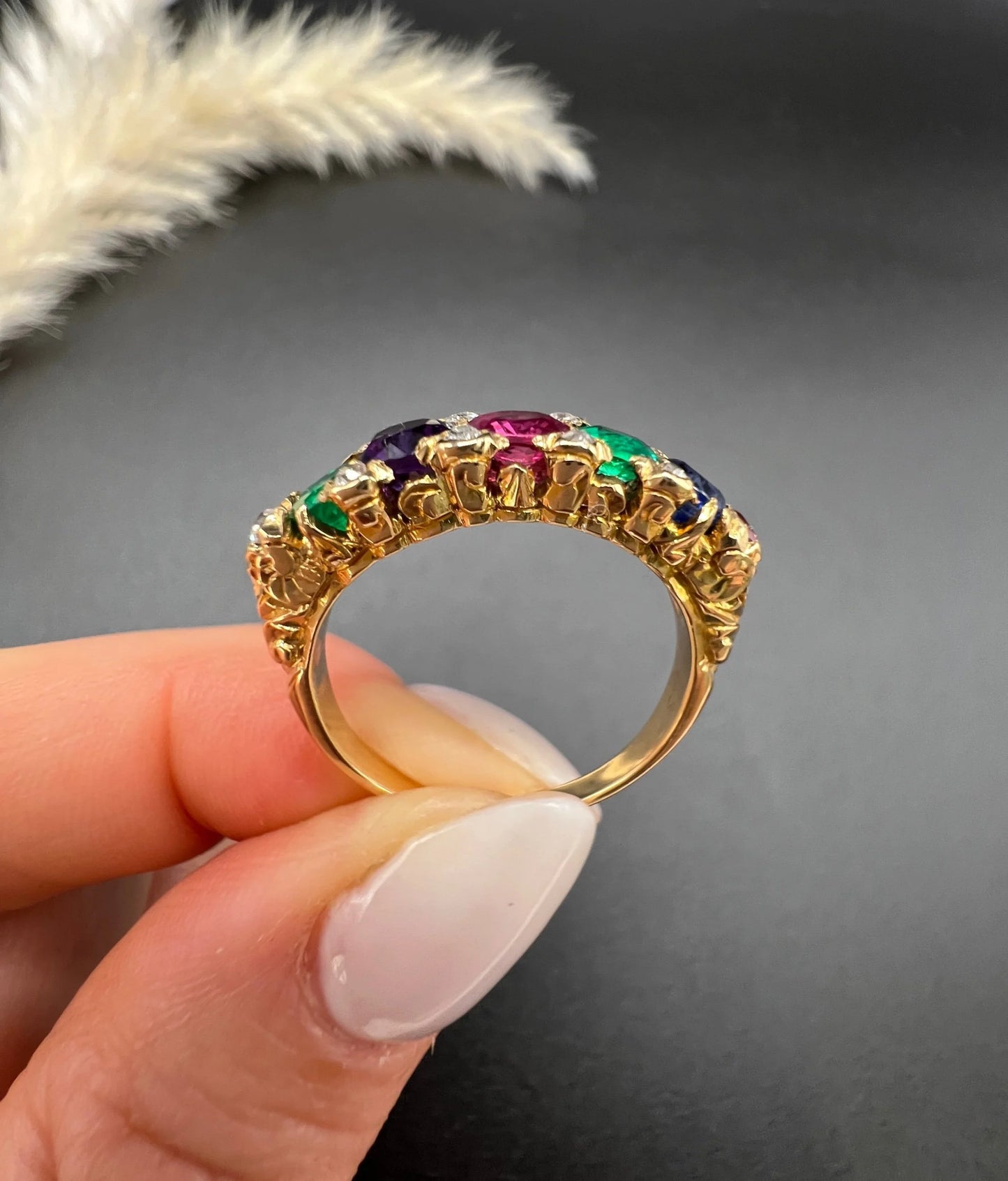 Vintage 1940s DEAREST Ring with Diamond Emerald Amethyst Ruby Sapphire Tourmaline Acrostic