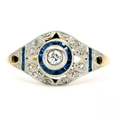 Art Deco Style Diamond and Sapphire Target Dress Ring in 18ct Gold