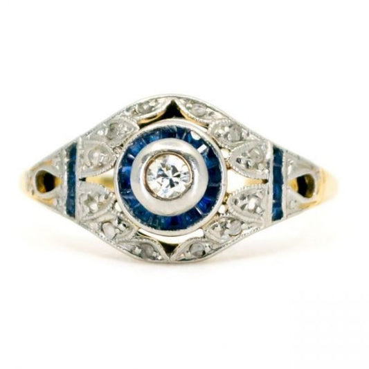 Art Deco Style Diamond and Sapphire Target Dress Ring in 18ct Gold