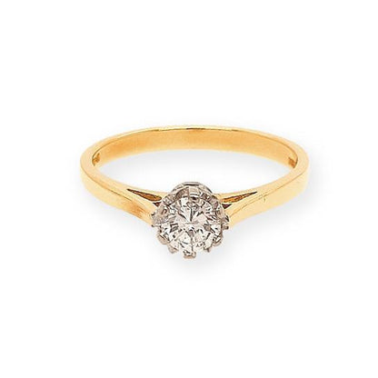 Vintage 0.35ct Diamond Solitaire Engagement Ring; featuring a sparkling single 6 claw set diamond, H/I colour, SI clarity, in 18ct yellow gold