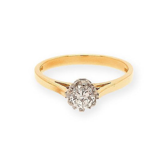 Vintage 0.35ct Diamond Solitaire Engagement Ring; featuring a sparkling single 6 claw set diamond, H/I colour, SI clarity, in 18ct yellow gold