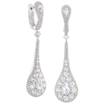 Rose Cut Diamond Drop Earrings, 4.30 carat total, 18ct White Gold