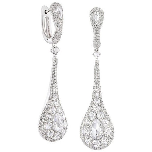 Rose Cut Diamond Drop Earrings, 4.30 carat total, 18ct White Gold
