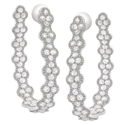 Rose Cut Diamond Hoop Earrings, 7.73 Carat Total, 18ct White Gold