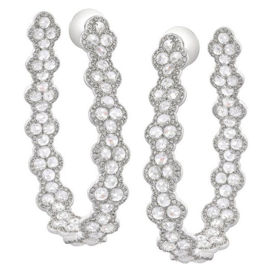 Rose Cut Diamond Hoop Earrings, 7.73 Carat Total, 18ct White Gold