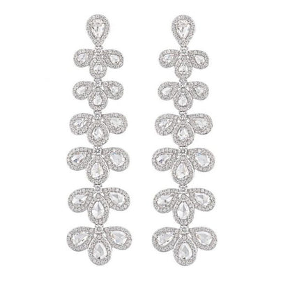 Ornate Rose Cut Diamond Drop Earrings, 5.32ct Total, 18ct White Gold