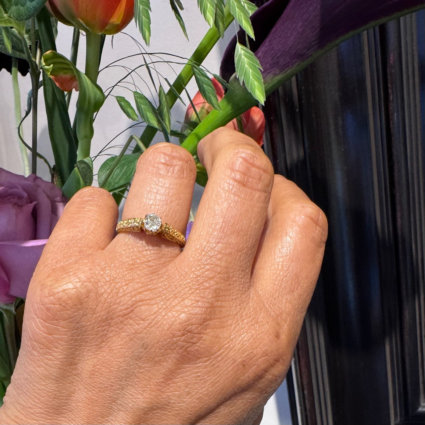 Victorian 14 Carat Yellow Gold Old Mine-Cut Diamond Solitaire Ring, 0.50 Carat