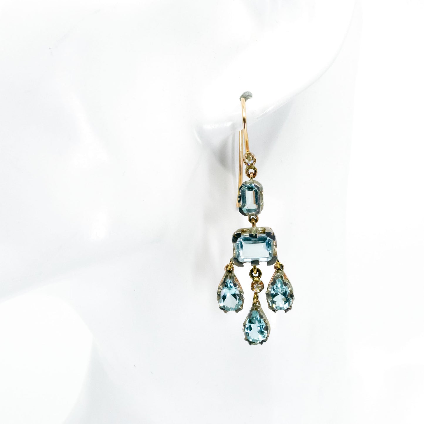 14 Carat Gold, Silver, Aquamarine and Diamond Chandelier Earrings