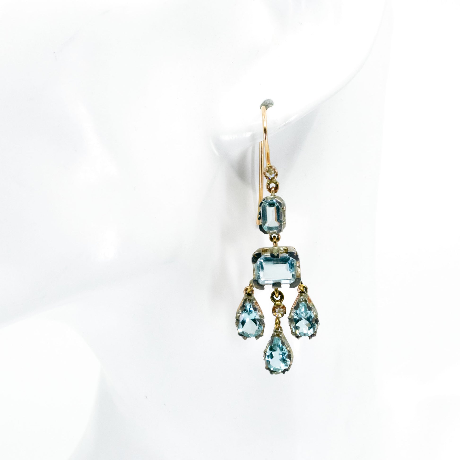 14 Carat Gold, Silver, Aquamarine and Diamond Chandelier Earrings