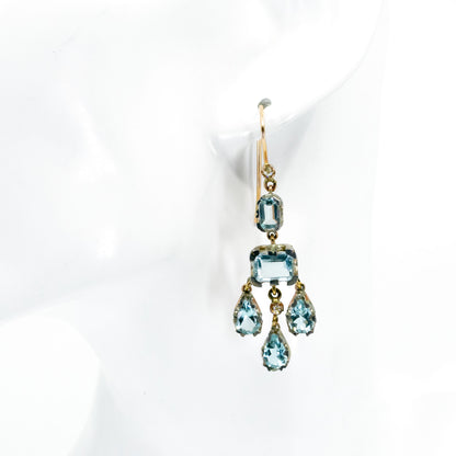 14 Carat Gold, Silver, Aquamarine and Diamond Chandelier Earrings