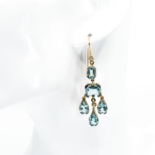 14 Carat Gold, Silver, Aquamarine and Diamond Chandelier Earrings