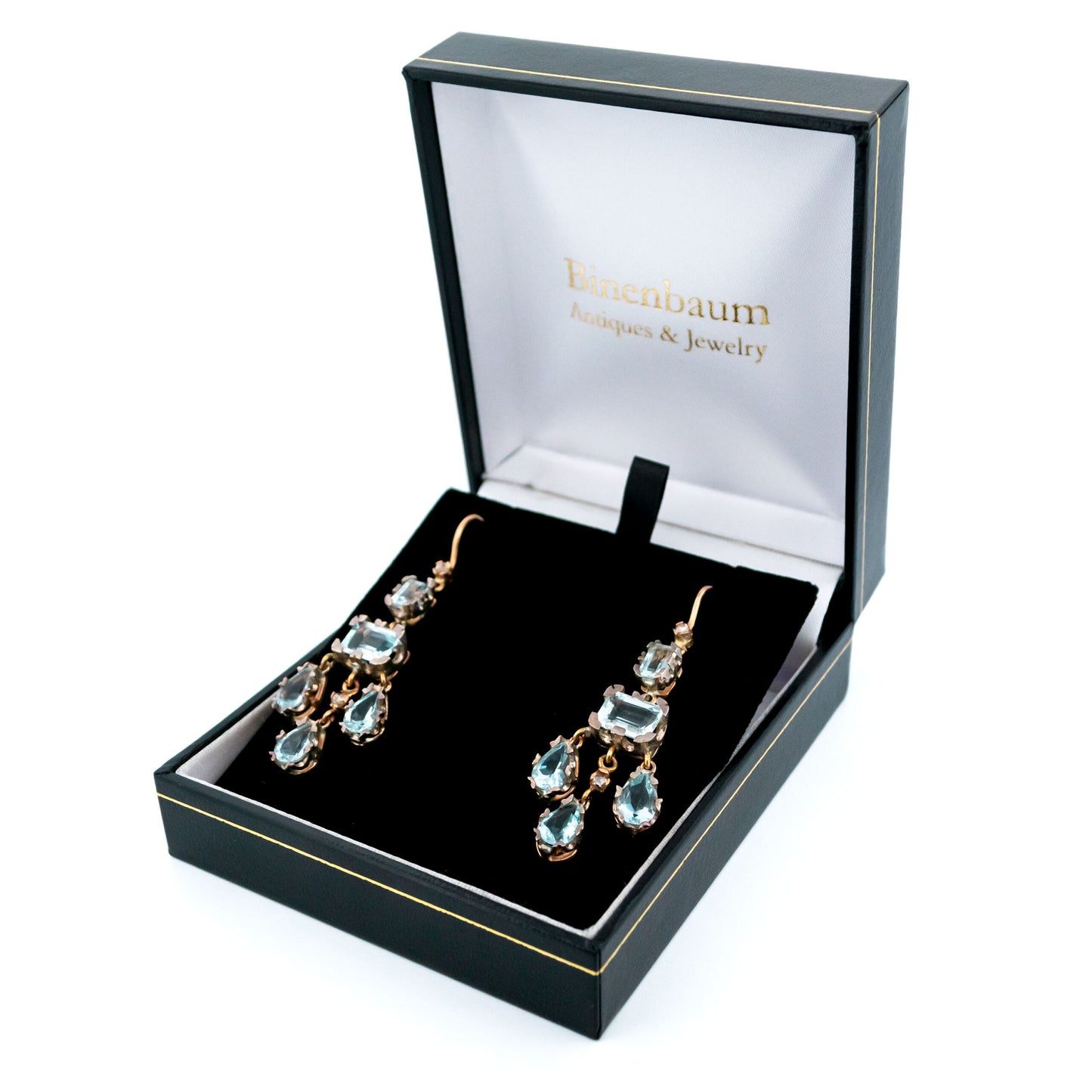 14 Carat Gold, Silver, Aquamarine and Diamond Chandelier Earrings