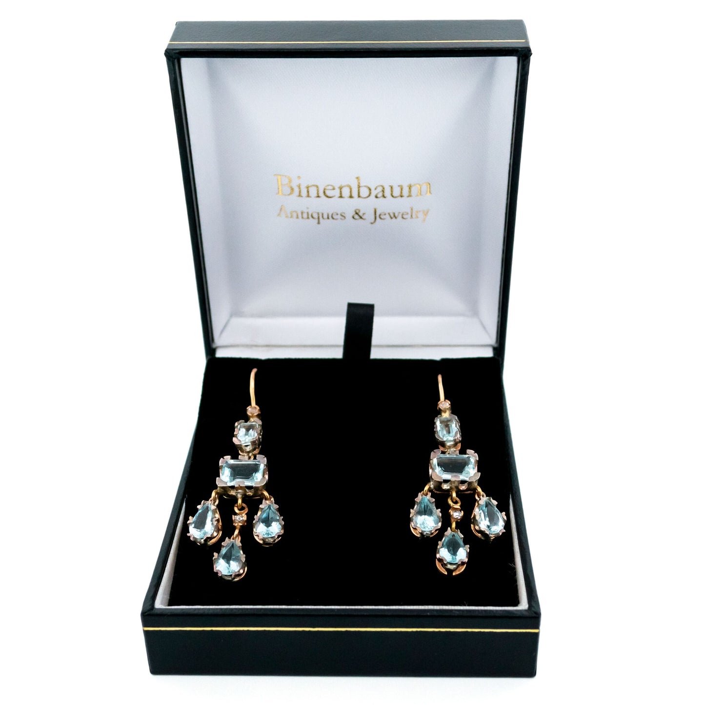 14 Carat Gold, Silver, Aquamarine and Diamond Chandelier Earrings