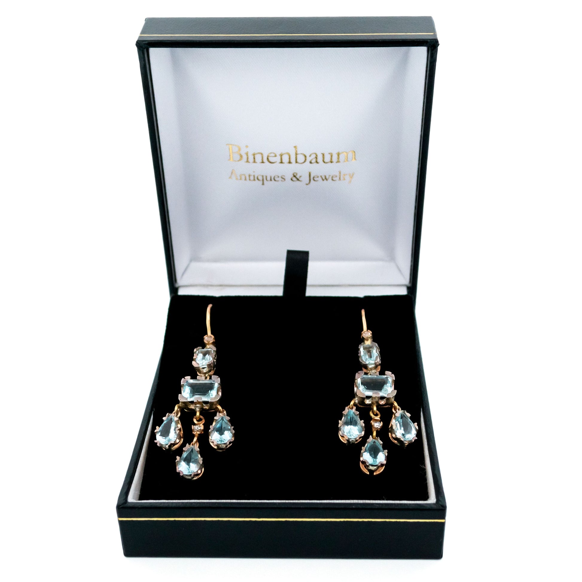 14 Carat Gold, Silver, Aquamarine and Diamond Chandelier Earrings
