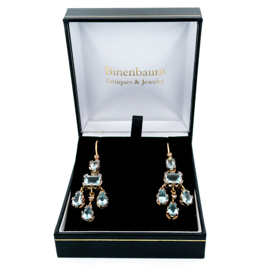 14 Carat Gold, Silver, Aquamarine and Diamond Chandelier Earrings