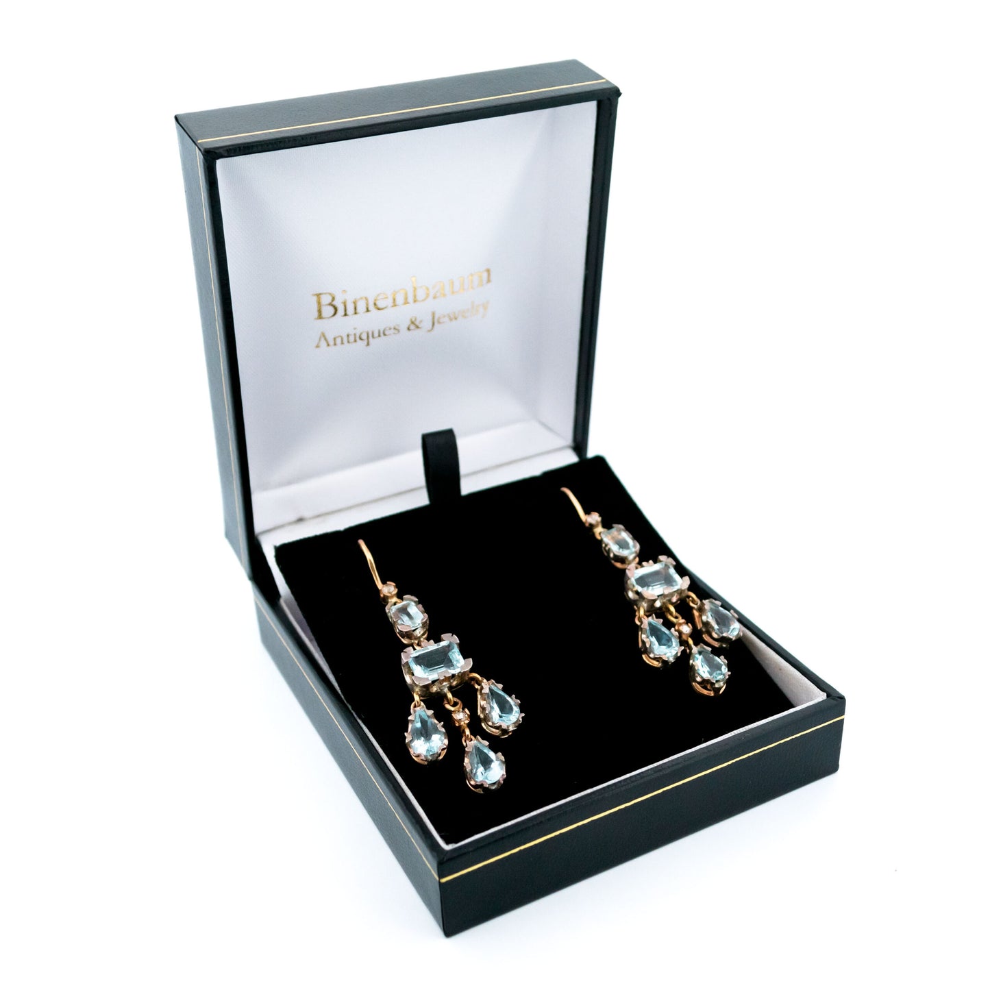 14 Carat Gold, Silver, Aquamarine and Diamond Chandelier Earrings
