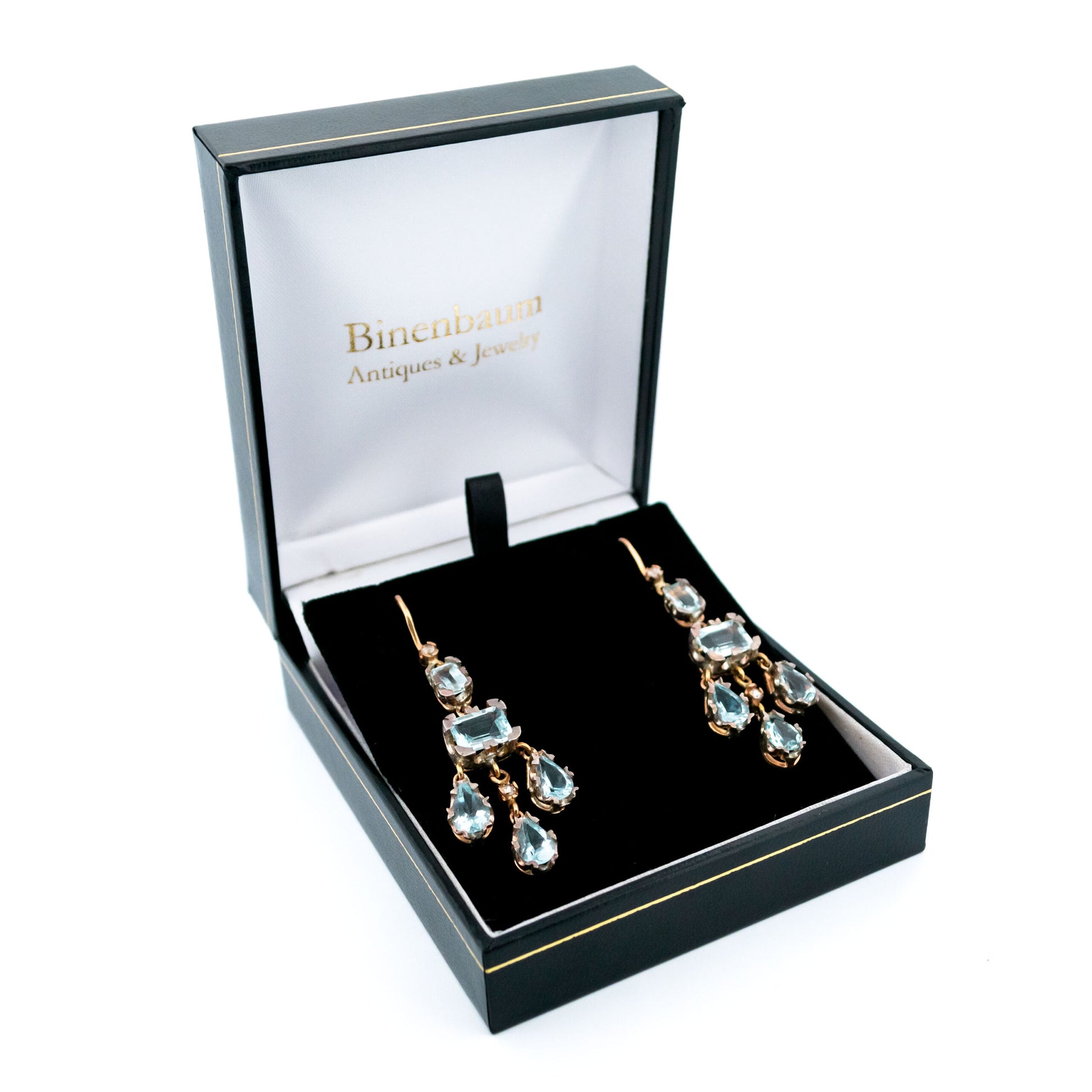 14 Carat Gold, Silver, Aquamarine and Diamond Chandelier Earrings