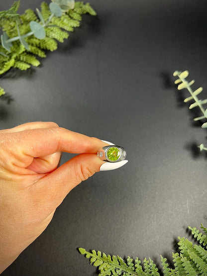 Vintage French Platinum, Peridot and Diamond Five Stone Ring, Circa 1940