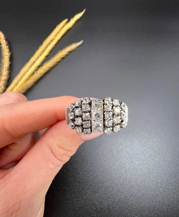 Vintage Diamond Cocktail Ring In 18 Carat White Gold