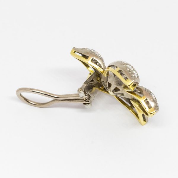 Pearl Diamond Gold Platinum Flower Earrings
