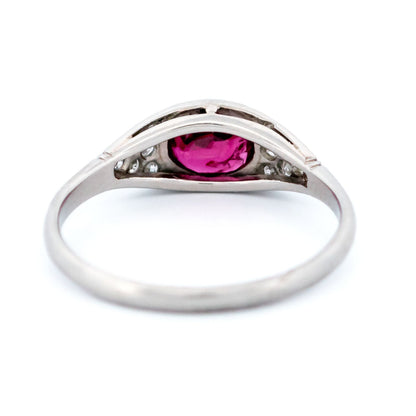 Vintage Ruby, Diamond and Platinum Art Deco Style Ring, 0.77 Carat