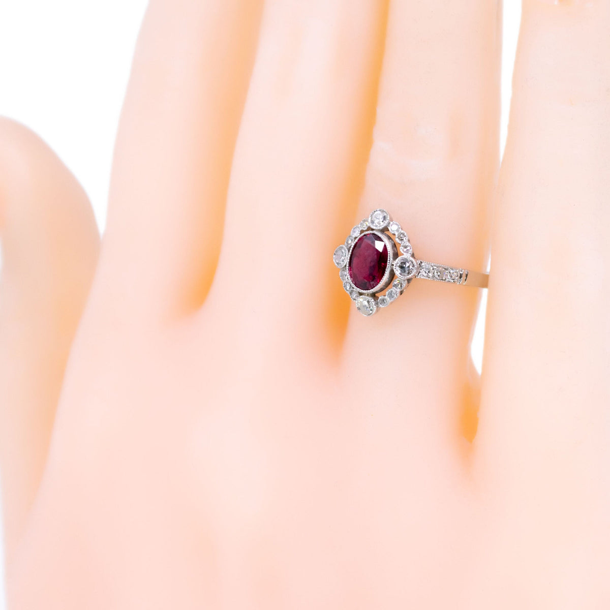 Vintage Diamond, Ruby and Platinum Quatrefoil Ring, 0.71 Carat
