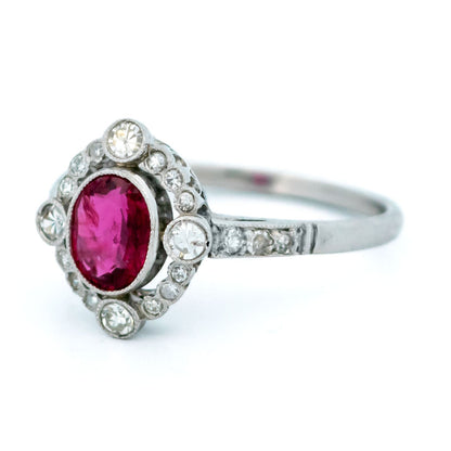 Vintage Diamond, Ruby and Platinum Quatrefoil Ring, 0.71 Carat