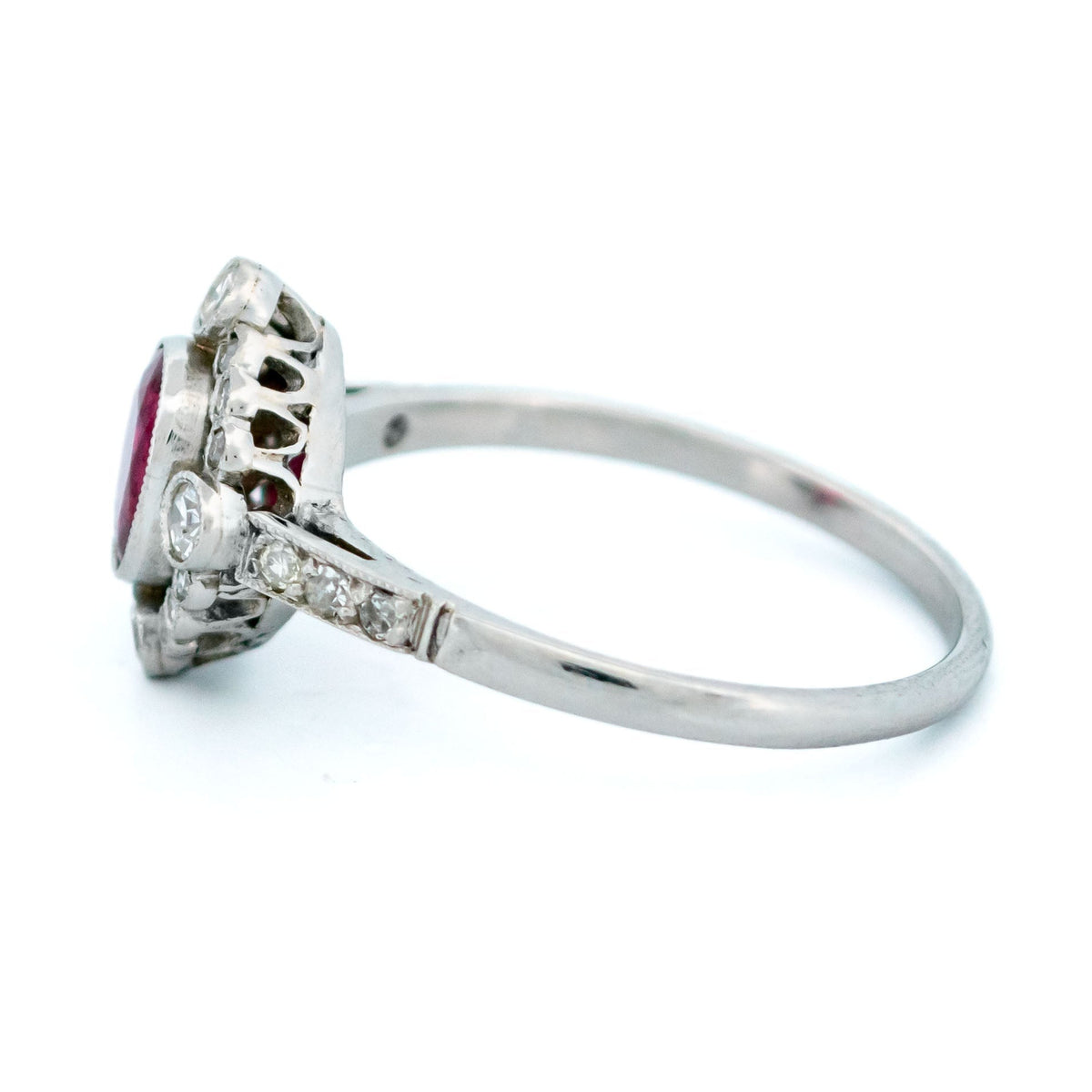 Vintage Diamond, Ruby and Platinum Quatrefoil Ring, 0.71 Carat